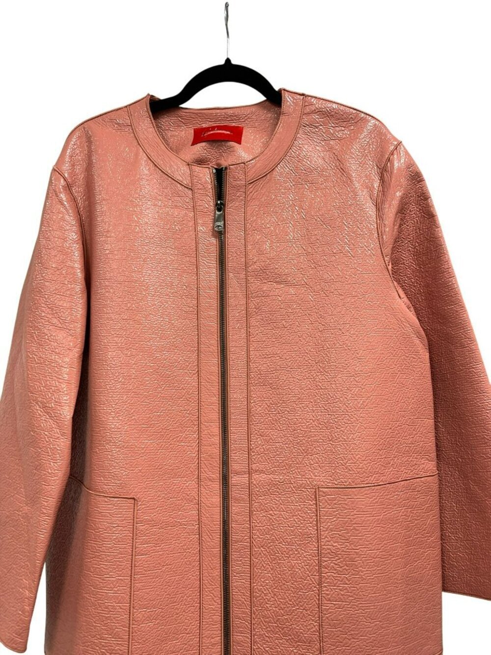 Max Mara Size 8 Faux Leather Pink Collarless Zip Jacket NEW - Picture 2 of 6